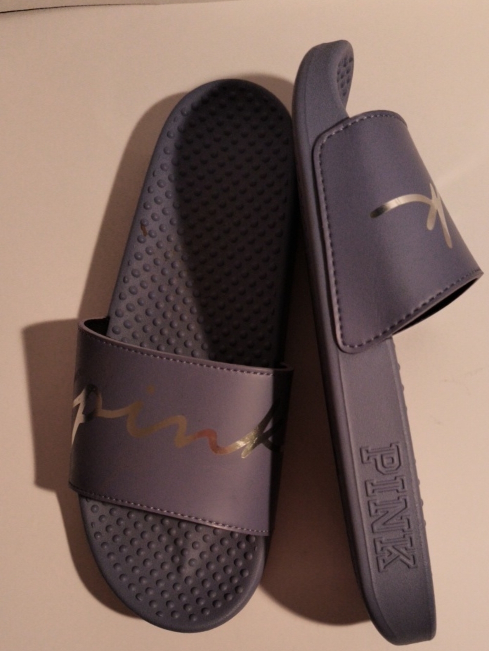 Victoria's Secret PINK Grey Logo Slide Sandals Size 9 (L)